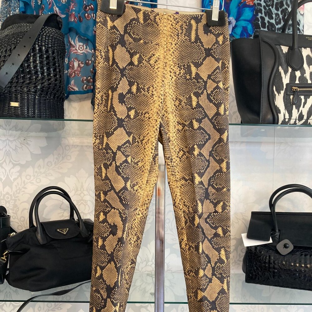Ralph Lauren Purple Label Snakeskin Print Ankle Zip Leather Pants - Size 2